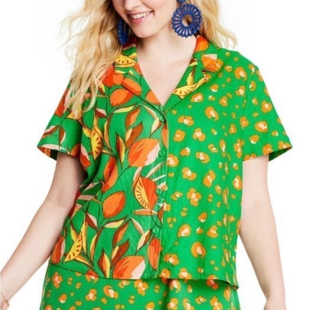 Tabitha Brown x Target Green Leopard Floral Shirt NWT